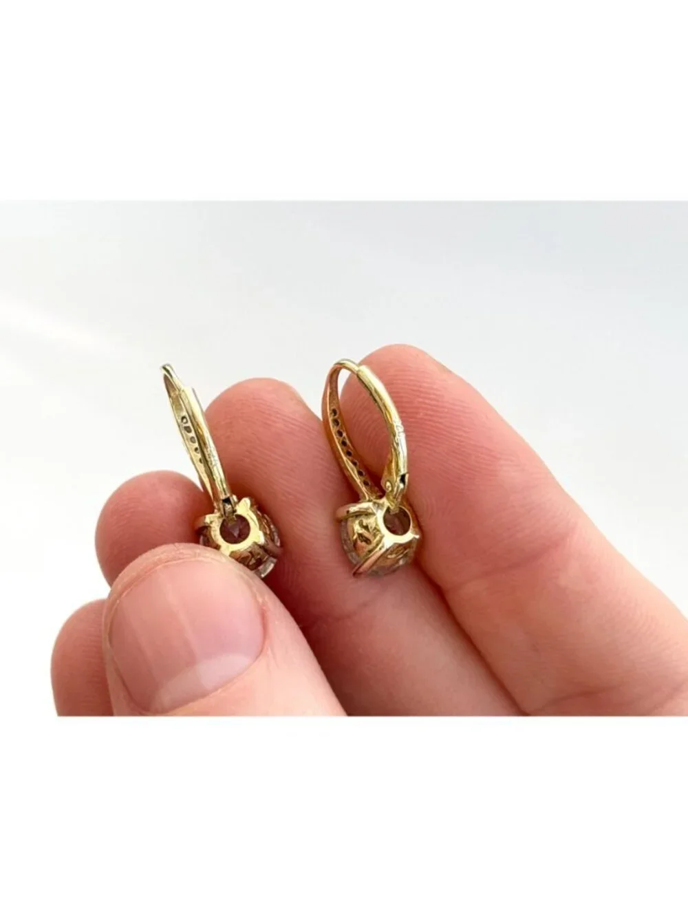 Round Cut CZ Gold Overlay Minimalist 925 Sterling Silver Vintage Earrings